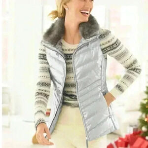 Talbots Puff Sleeve Fair Isle Wool Blend Sweater With Pearls Size M